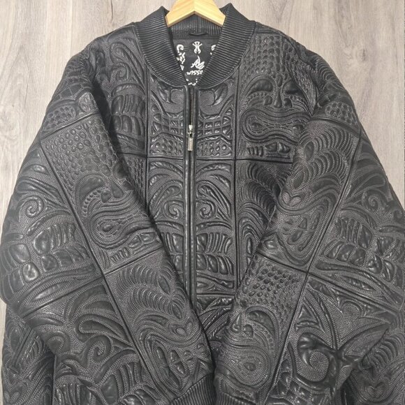 Al Wissam Other - Al Wissam Men’s Embossed Genuine Leather Bomber Jacket Big & Tall, Tribal Design